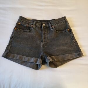 Levi's Women's Button Fly Cuffed Stretch Denim Shorts Blank Tab 28 Black Wash